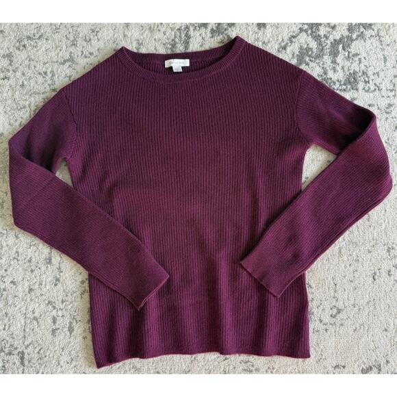 Garnet Hill Ribbed 100% Cashmere Burgundy Long Sleeve Crew Neck Sweater Size S - Picture 1 of 4